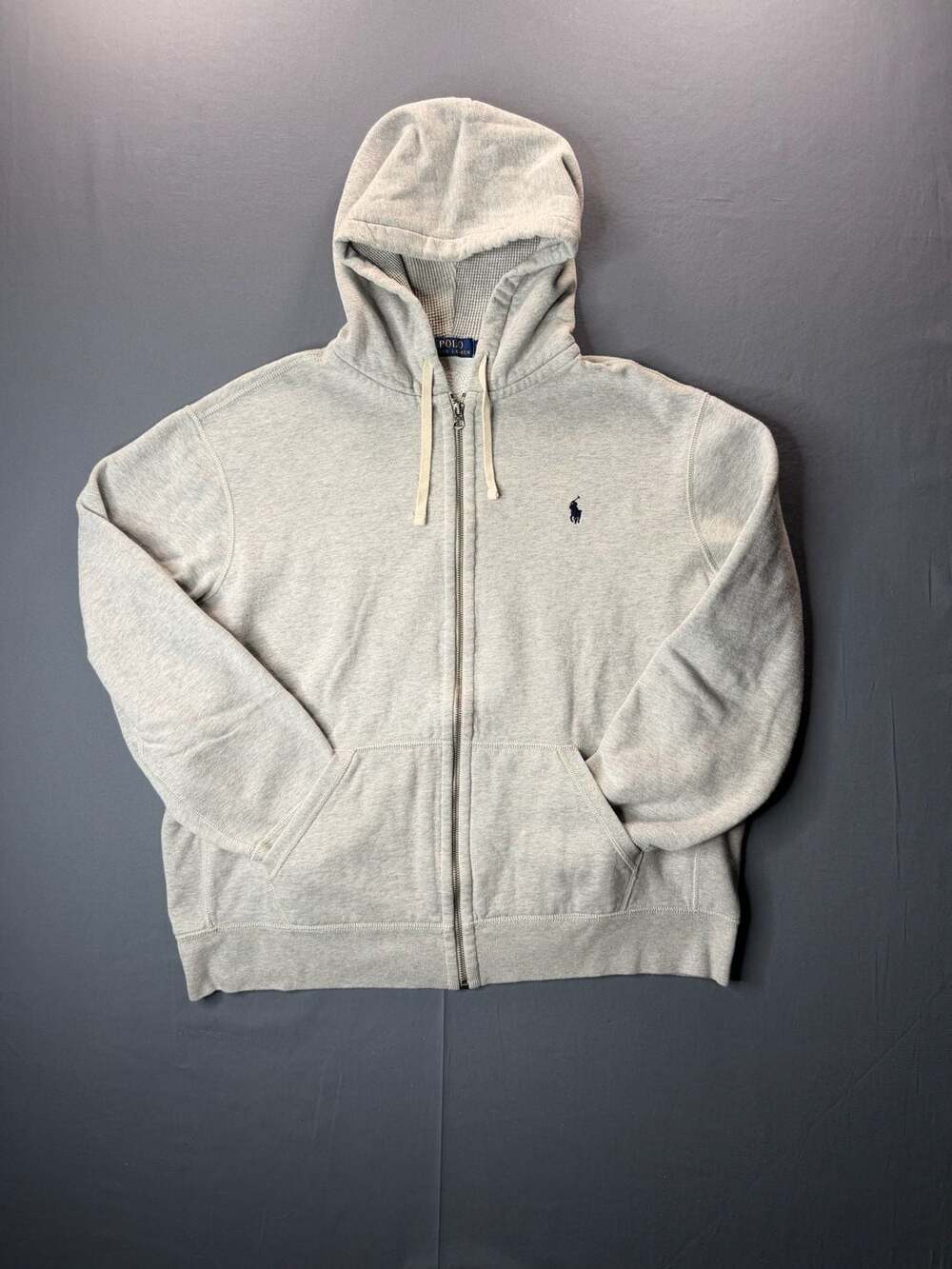 Polo Ralph Lauren Full Zip Hoodie Size XXL Gray Waffle Lined Sweatshirt